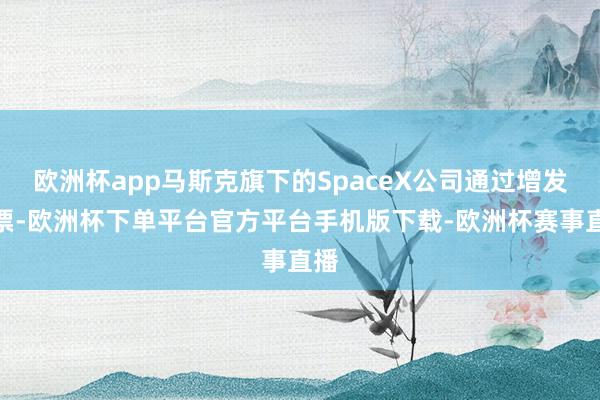 欧洲杯app马斯克旗下的SpaceX公司通过增发股票-欧洲杯下单平台官方平台手机版下载-欧洲杯赛事直播