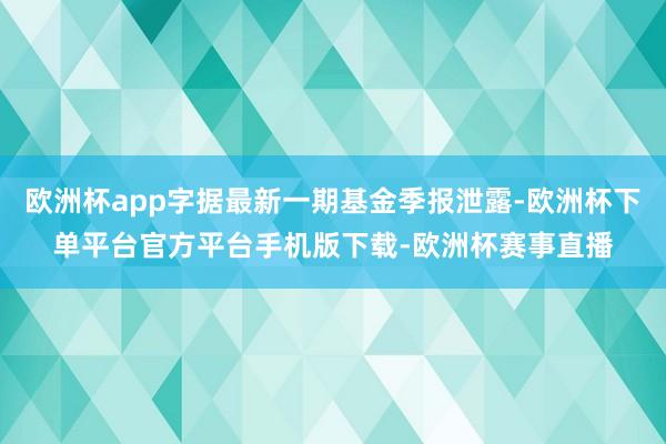 欧洲杯app字据最新一期基金季报泄露-欧洲杯下单平台官方平台手机版下载-欧洲杯赛事直播